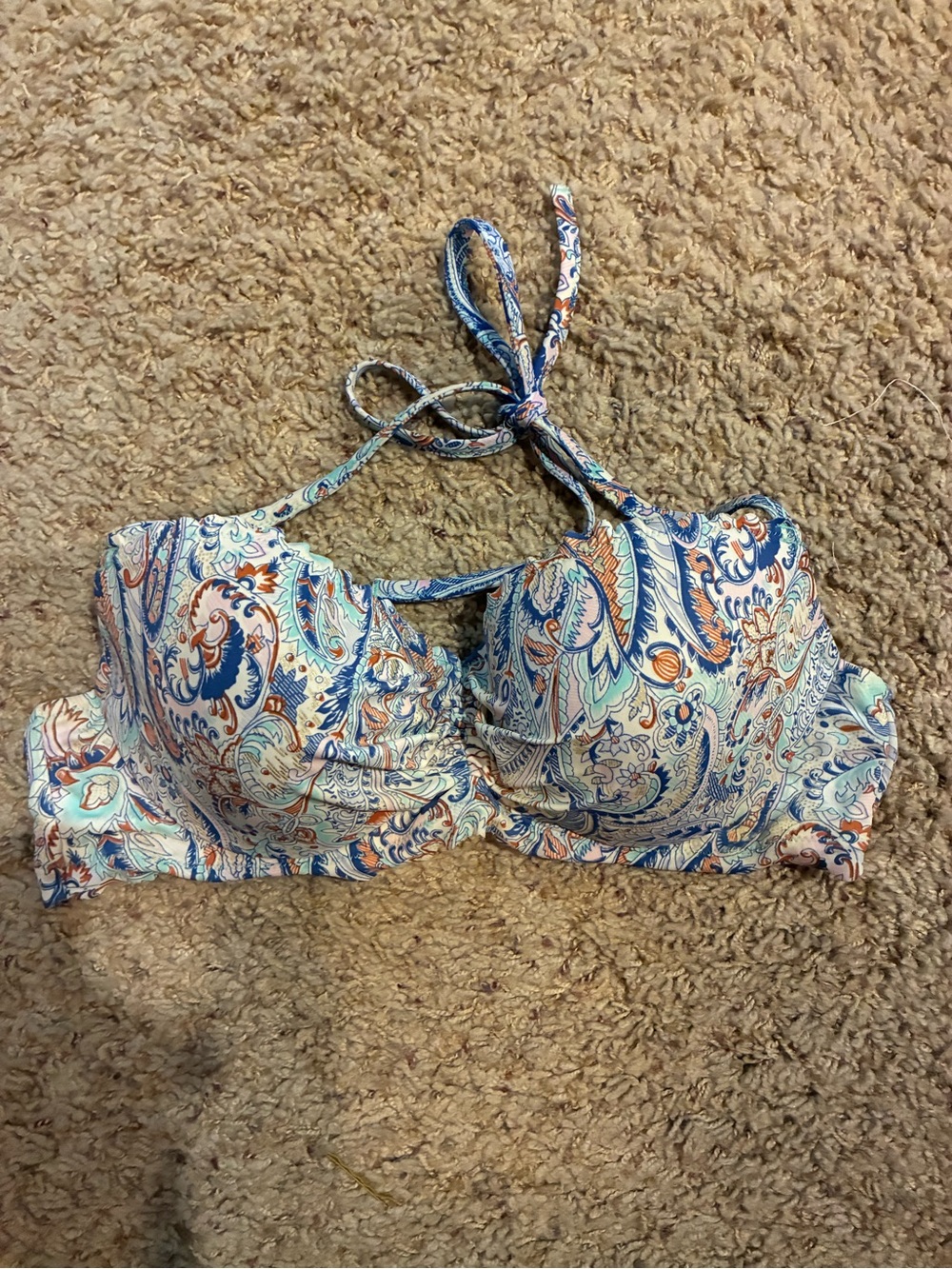 Victoria's Secret Paisley Halter Bikini Top - Blue, Orange & White